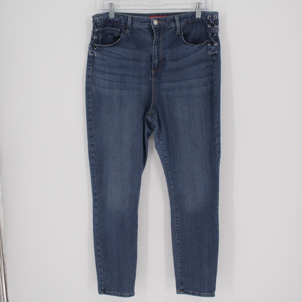 Guess Women's Blue Side Lace Up High-Rise Skinny Jeans Size 32"‎ Waist